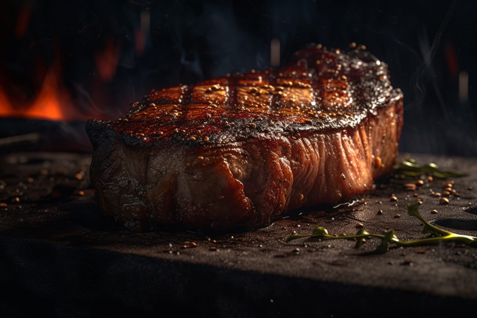 Grilled steak with fire at Stampede Bar